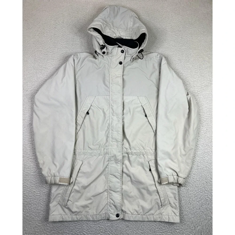 Eddie‎ Bauer Coat Womens Tall Medium White Polartec Lined Hooded Parka Insulated